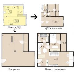 Планировка по ДДУ и пример перепланировки с переносом кухни в коридор